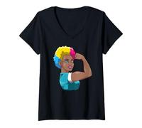 Femme Fierté Et Puissance d'une Femme Noire Pansexuelle Forte T-Shirt avec Col en V