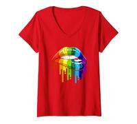 Femme Fierté LGBT cœur battant Arc-en-Ciel T-Shirt avec Col en V