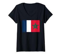 Femme Fierté Simple Franco Marocain Drapeau France Maroc T-Shirt avec Col en V