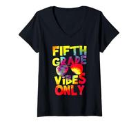 Femme Fifth Grade Vibes Back to School Teacher Student Tie Dye T-Shirt avec Col en V