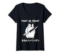 Femme Fight Or Flight Fight Couteau Pingouin avec Dicton Amusant pour Homme et Femme T-Shirt avec Col en V