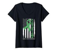 Femme Fight The Stigma Green Ribbon FIGHT THE STIGMA Mental Health T-Shirt avec Col en V