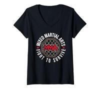 Femme Fight to Survive - Arts Martiaux Mixtes MMA BJJ Cage Fighting T-Shirt avec Col en V