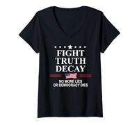 Femme Fight Truth Decay Protest Flag Defend Democracy Project 2026 T-Shirt avec Col en V