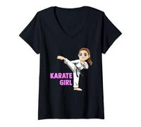 Femme Fighting Karateka - Mignonne Fille de karaté T-Shirt avec Col en V