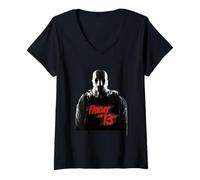 Femme Figurine masquée Friday The 13th Halloween Design T-Shirt avec Col en V