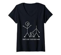Femme Figurine Stickman Stickman en Forme de bâton Graphique Amusant à ne Pas Perdre la tête T-Shirt avec Col en V