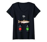 Femme Fih Calling Remind me Message Decline Accept Phone Call Fish T-Shirt avec Col en V