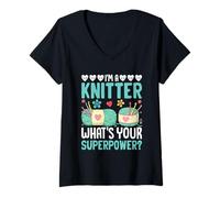 Femme Fil humoristique avec motif super puissant T-Shirt avec Col en V