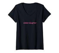 Femme Fille aînée Pink Text Life of The Oldest T-Shirt avec Col en V