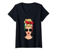 Femme Fille Blonde Italienne Pride avec Lunettes de Soleil T-Shirt avec Col en V