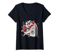 Femme Fille Détruit Machine à Laver Style Rétro BD T-Shirt avec Col en V