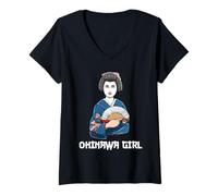 Femme Fille Geisha Japon T-Shirt avec Col en V