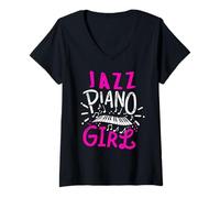 Femme Fille jazz pianiste musique clavier amusante T-Shirt avec Col en V