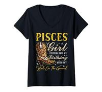 Femme Fille Poissons Entrant dans Mon Anniversaire avec Mes Bottes T-Shirt avec Col en V