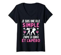 Femme Fille simple j' aime la danse apéro drôle danseuse danseur T-Shirt avec Col en V