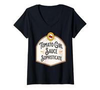 Femme Fille Tomate Sauce Sophistiquée Cuisine Vintage T-Shirt avec Col en V