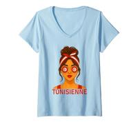 Femme Fille Tunisienne Drapeau Tunisie Copine et Épouse Tunisienne T-Shirt avec Col en V