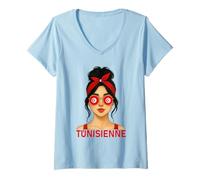 Femme Fille Tunisienne Drapeau Tunisie Copine et Épouse Tunisienne T-Shirt avec Col en V