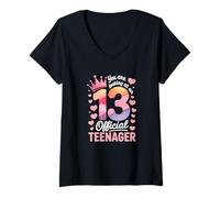 Femme Filles que vous regardez pour le 13e anniversaire officiel d'une adolescente T-Shirt avec Col en V
