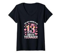 Femme Filles que vous regardez pour le 13e anniversaire officiel d'une adolescente T-Shirt avec Col en V