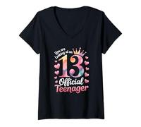 Femme Filles que vous regardez pour le 13e anniversaire officiel d'une adolescente T-Shirt avec Col en V