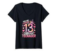 Femme Filles que vous regardez pour le 13e anniversaire officiel d'une adolescente T-Shirt avec Col en V