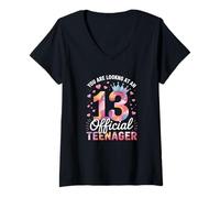 Femme Filles que vous regardez pour le 13e anniversaire officiel d'une adolescente T-Shirt avec Col en V