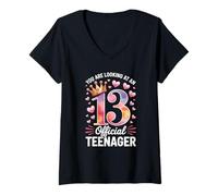 Femme Filles que vous regardez pour le 13e anniversaire officiel d'une adolescente T-Shirt avec Col en V
