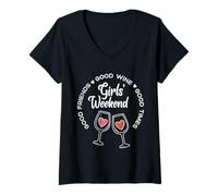 Femme Filles Weekend Good Friends Wine Times Vacances Summer Women T-Shirt avec Col en V