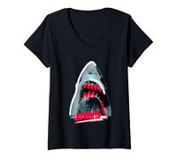 Femme Film d'art avec des Fans de Jaws 2025 : Shark Attack T-Shirt avec Col en V