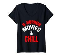 Femme Films d'horreur Chill Night Halloween Effrayant Amusant T-Shirt avec Col en V