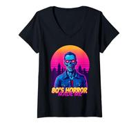 Femme Films d'horreur rétro des années 80, Zombies, Hallowee T-Shirt avec Col en V