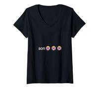 Femme Fils Crying Icônes Minimal Meme Text Art des médias Sociaux T-Shirt avec Col en V