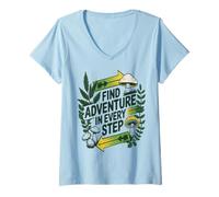 Femme Find Adventure Along The Trail Rando Nature et Champi T-Shirt avec Col en V
