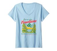 Femme Find Me in The Mountains Nature is My Happy Place (Graphique) T-Shirt avec Col en V