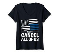 Femme Fine Blue Line Can't Cancel All of Us Drapeau de Police T-Shirt avec Col en V