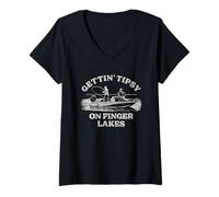 Femme Finger Lakes New York Outdoors Vintage T-Shirt avec Col en V