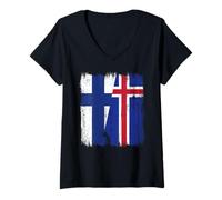 Femme Finition drapeau de l'Islande - Jersey islandais T-Shirt avec Col en V