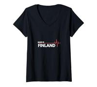 Femme Finlande Pays de Naissance Fabriqué en T-Shirt avec Col en V