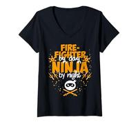 Femme Fire Fighter by Day Ninja by Night - Meilleur Pompier T-Shirt avec Col en V