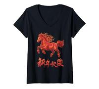 Femme Fire Horse Lunar New Year of The Horse 2026 Zodiac T-Shirt avec Col en V