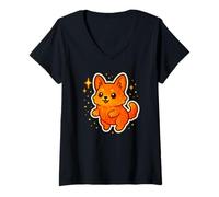 Femme Fire Lava Fox Thème Animal Mignon drôle T-Shirt avec Col en V