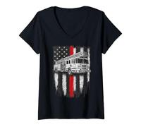 Femme Fireman American Flag Thin Red Line Firefighter Cool T-Shirt avec Col en V