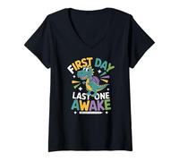 Femme First Day Last One Awake T-Shirt avec Col en V