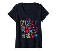 Femme First Day of Kindergarten Grade Funny Back to School Kids T-Shirt avec Col en V