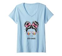 Femme First Day Of School Coquette Bow Teacher Huitième année T-Shirt avec Col en V