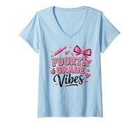 Femme First Day of School Fourth Grade Vibes T-Shirt avec Col en V