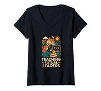 Femme First Day of School Teaching Future Leaders Cute Women T-Shirt avec Col en V