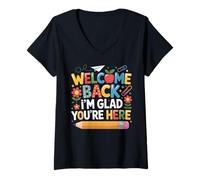 Femme First Day of School Welcome Back I'm Glad You're Here T-Shirt avec Col en V